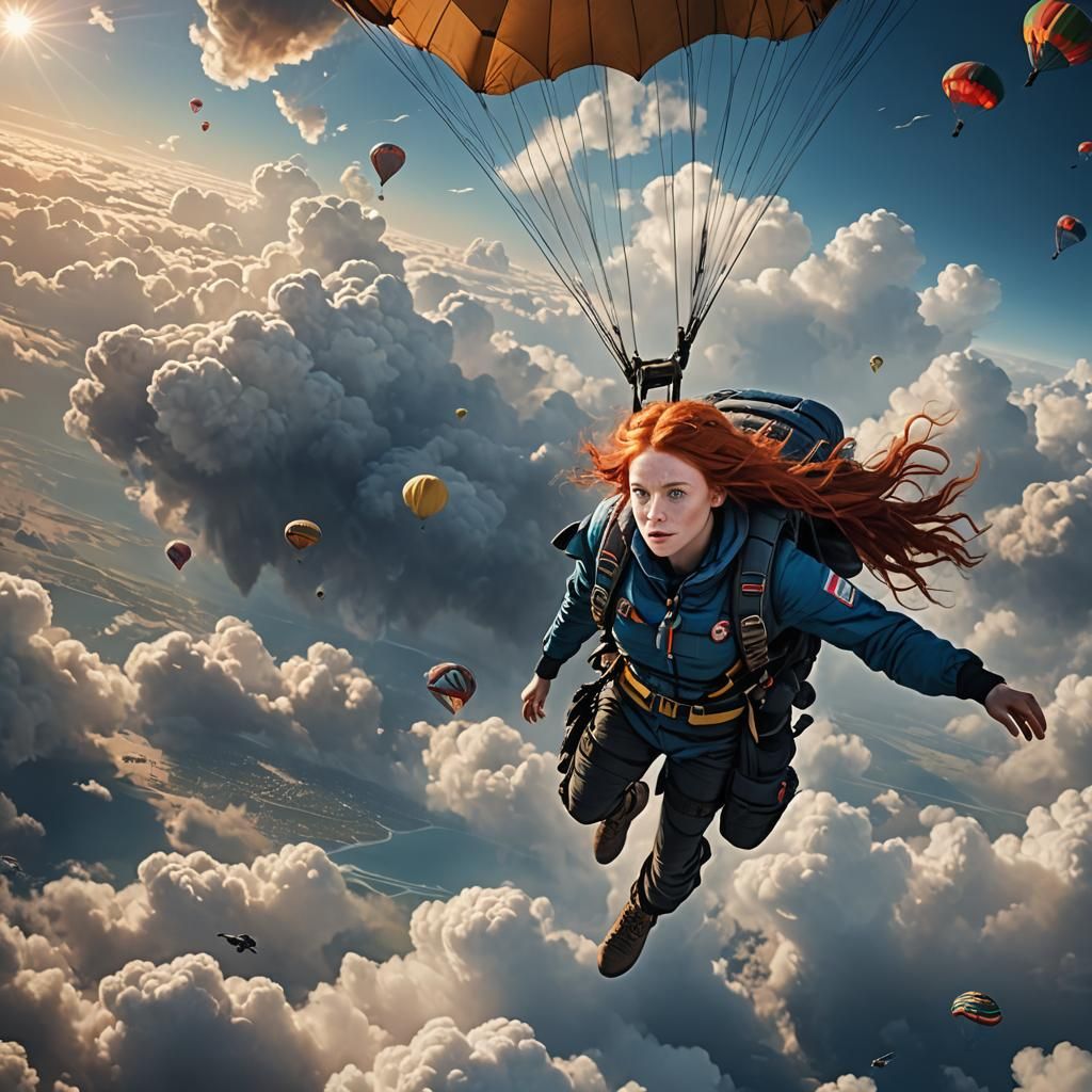 Woman Skydiving with Parachute: Digital Matte Painting
