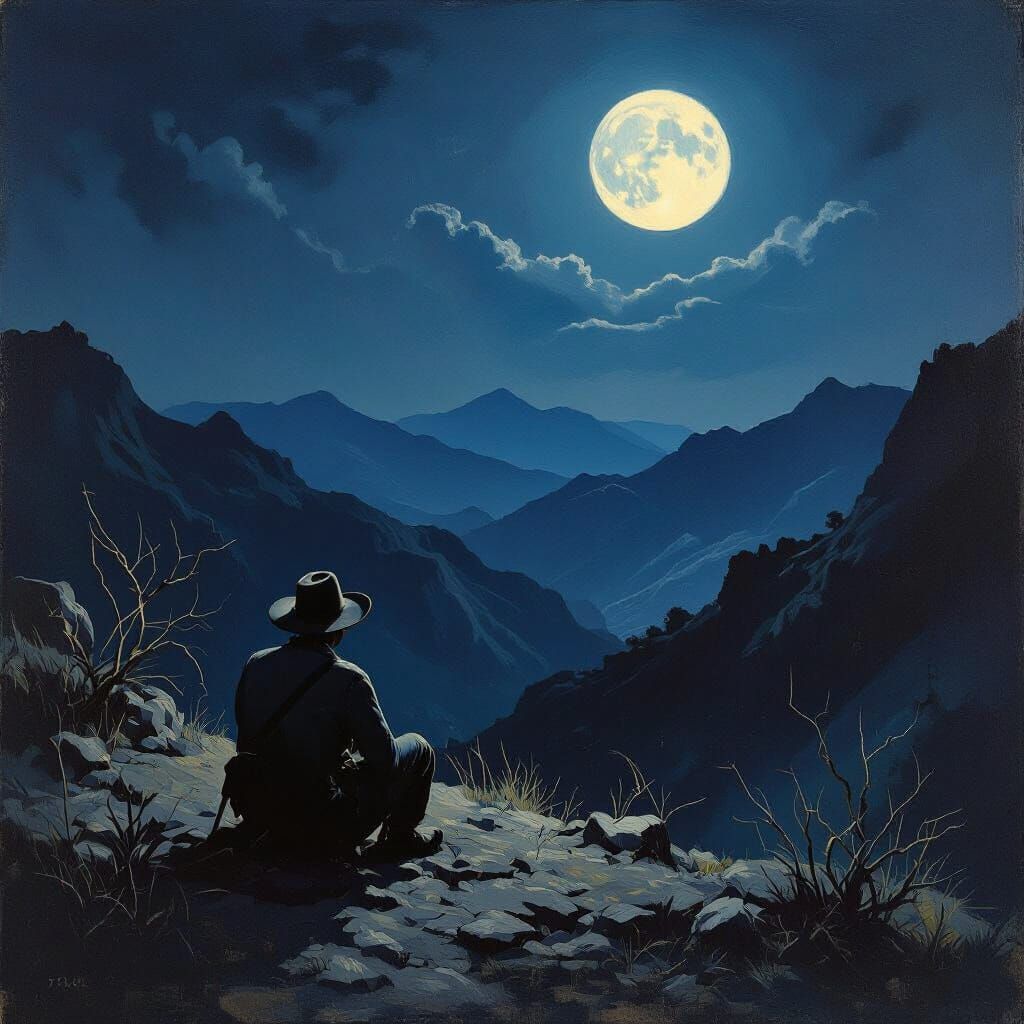 Young Mexican Revolutionary Lost in Sierra at Night