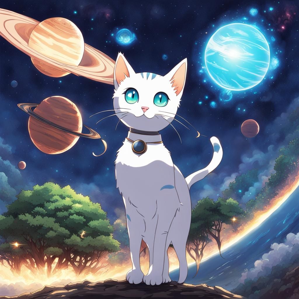 Bioluminescent Alien Cat on Pandora: Anime Style