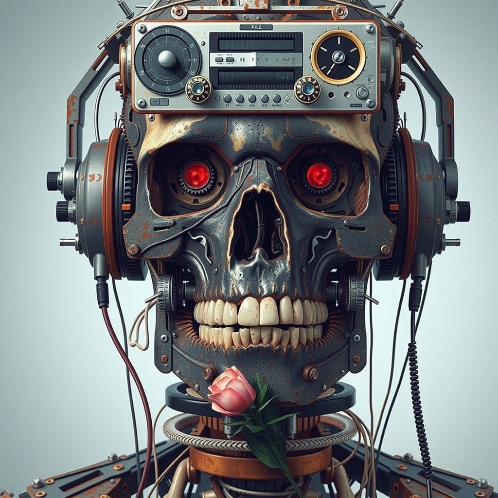 Cyberpunk Skull Portrait in Hyper-Realistic Digital Art