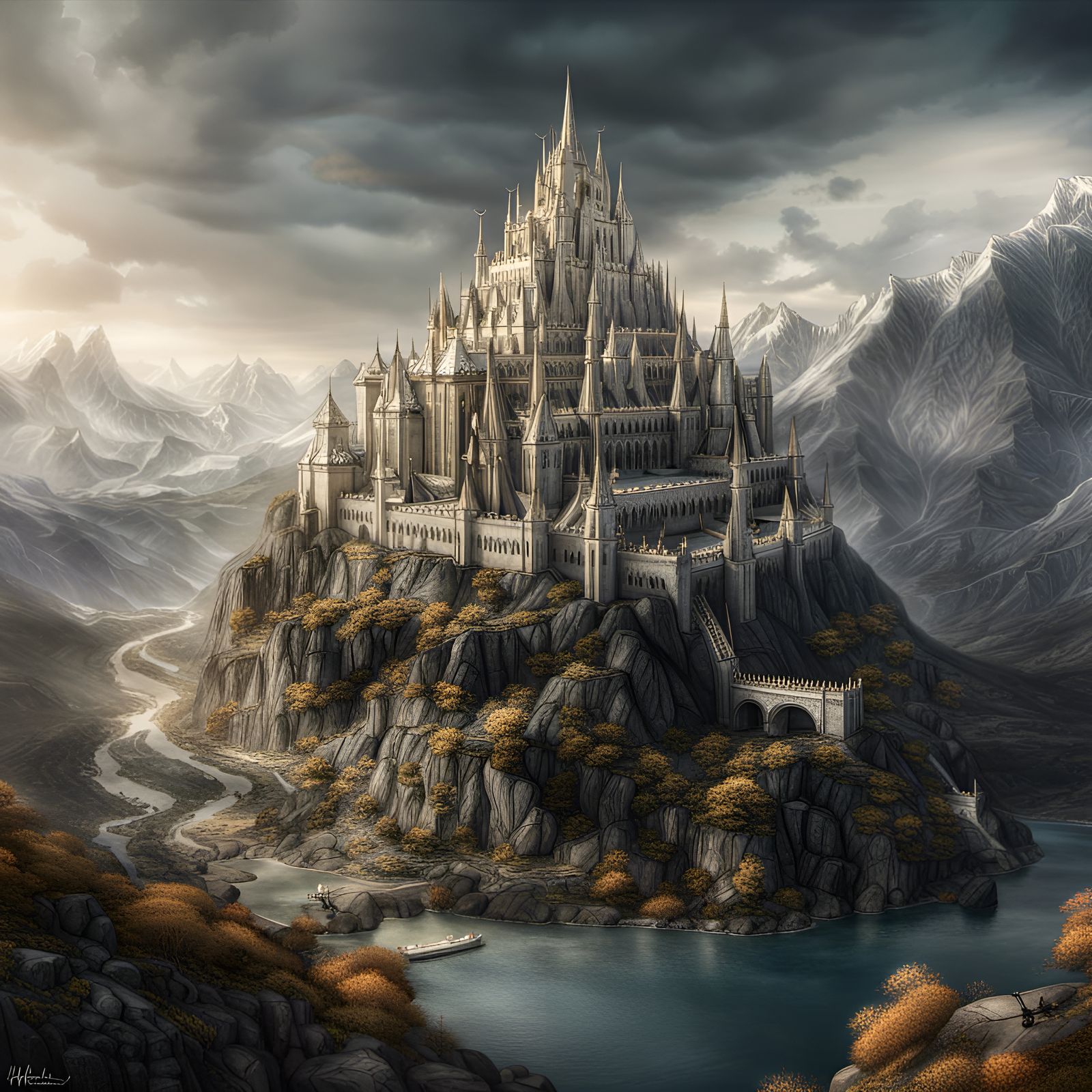 Hyperrealistic Gondolin Cityscape with Intricate Details