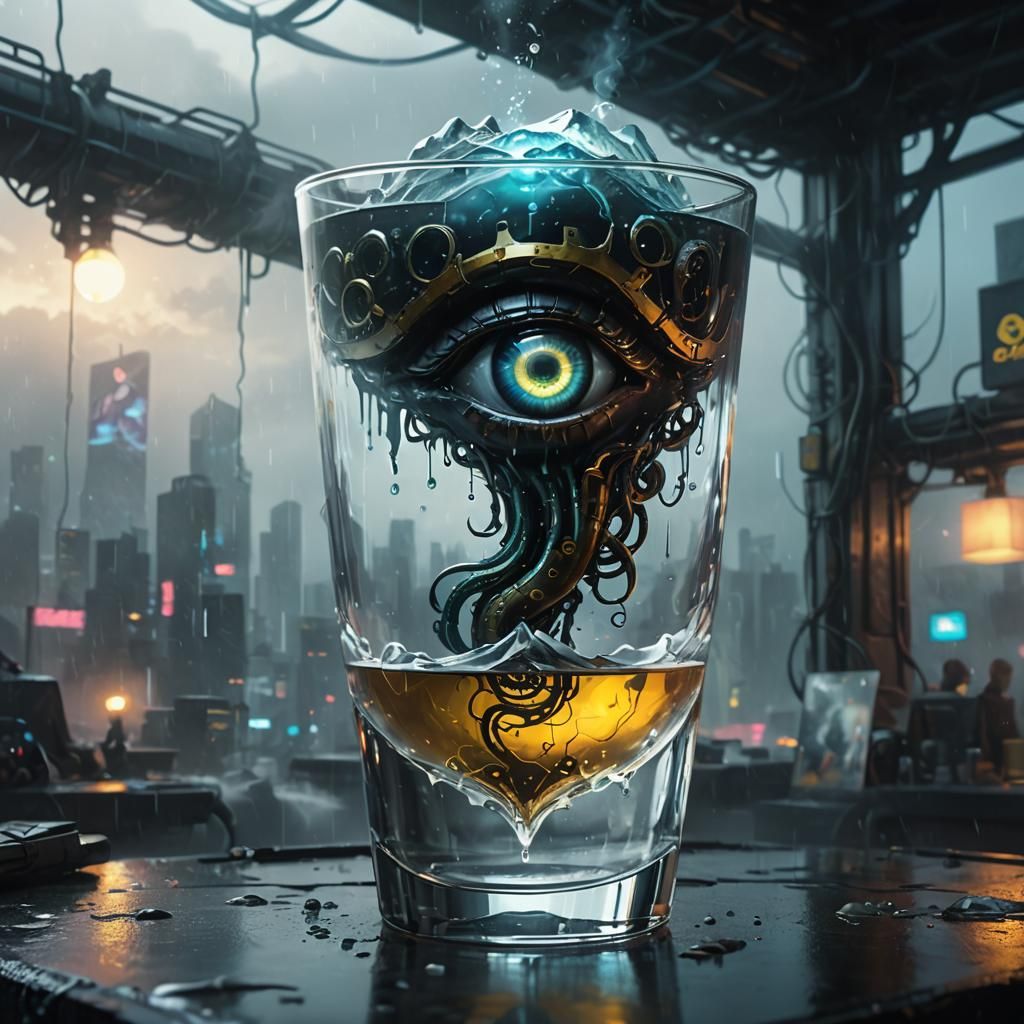 Cyberpunk Brain and Eye in Glass
