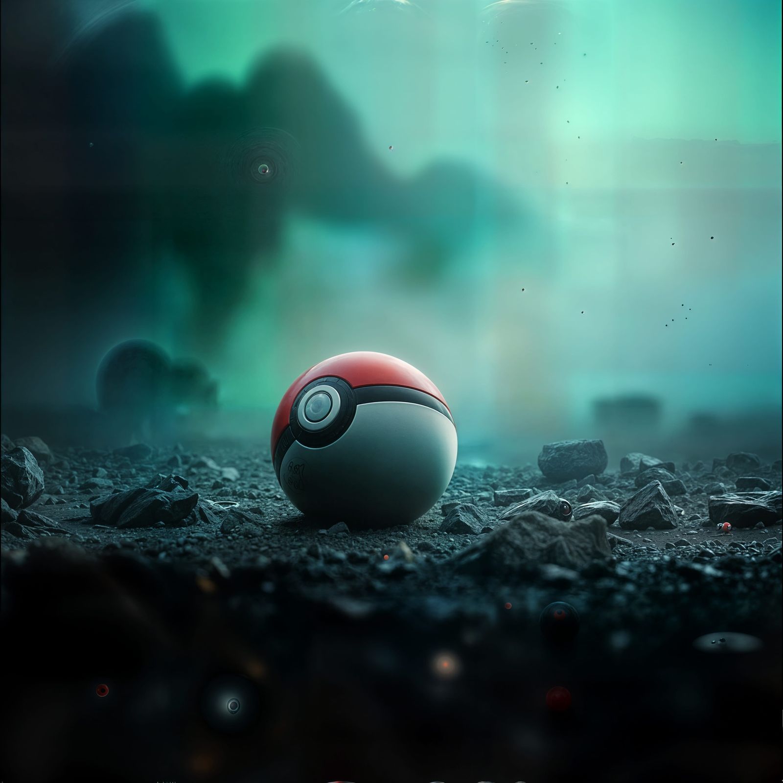 Intricately Detailed Pokeball on Rugged Terrain