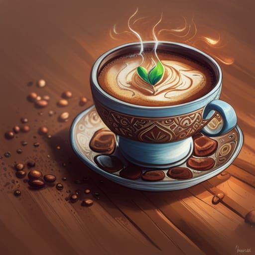 Steamy Coffee Cup: Hyperdetailed Fantasy Art