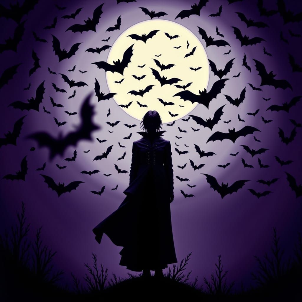 Ville Valo Silhouette on Halloween Night with Bats