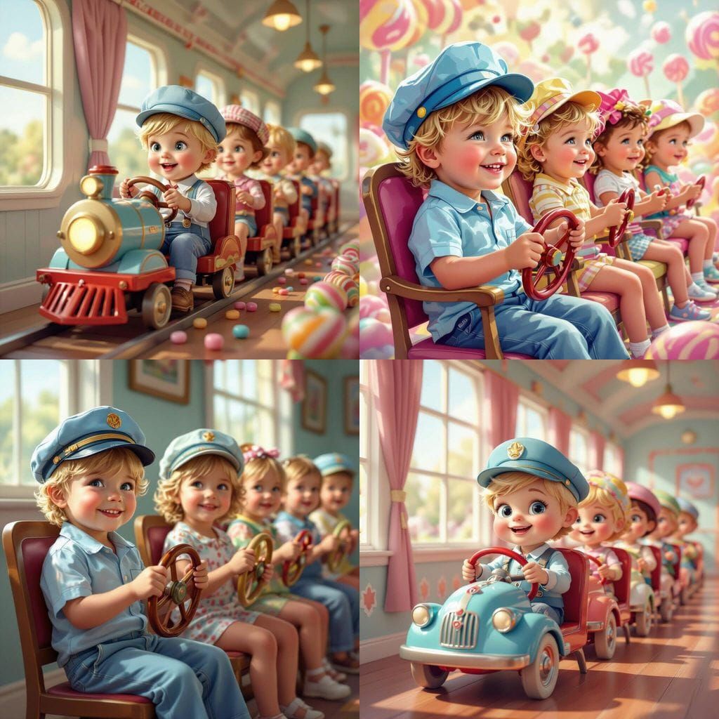 Toddlers Play Train Game in Whimsical Candy Art Style