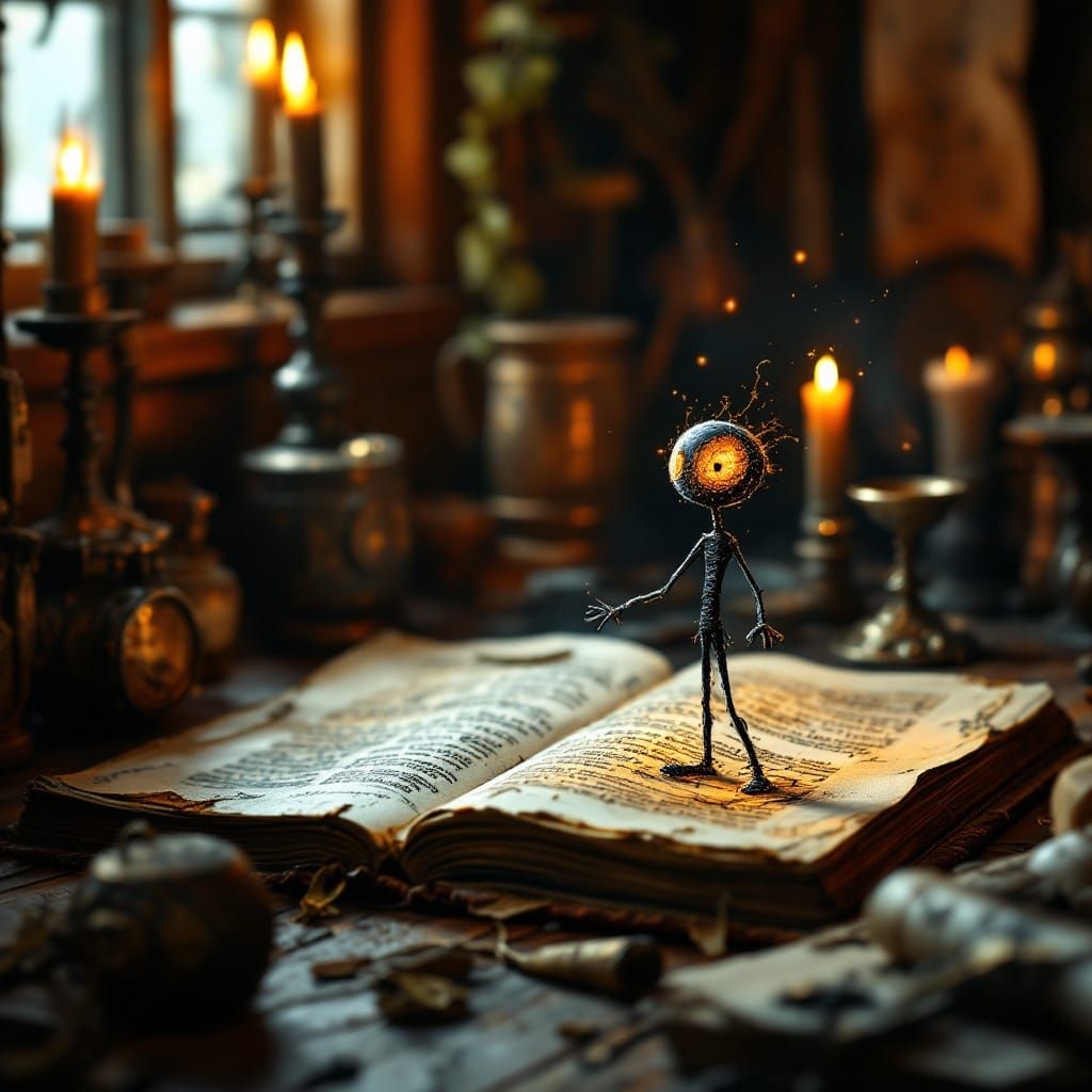 Ink-Studded Sorcerer's Apprentice Emerges from Mystical Tome