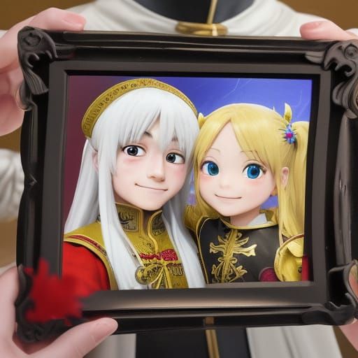 Girl and Boy Take Selfie in Chibi Anime Style