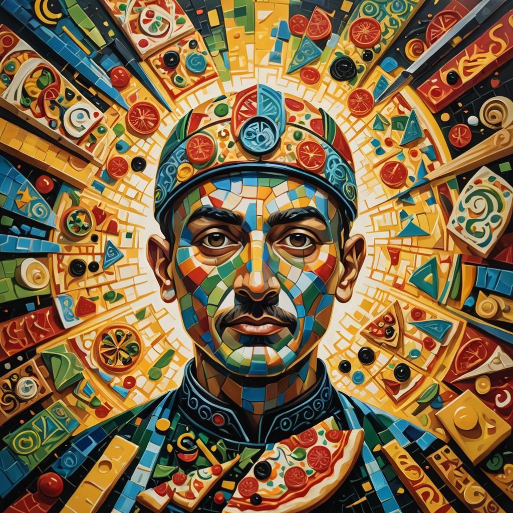 Cubist Pizza Chef in Dia De Los Muertos Tarot