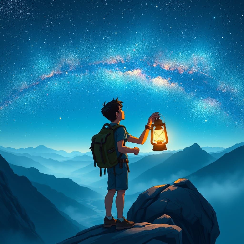 Majestic Night Traveler in Celestial Landscape