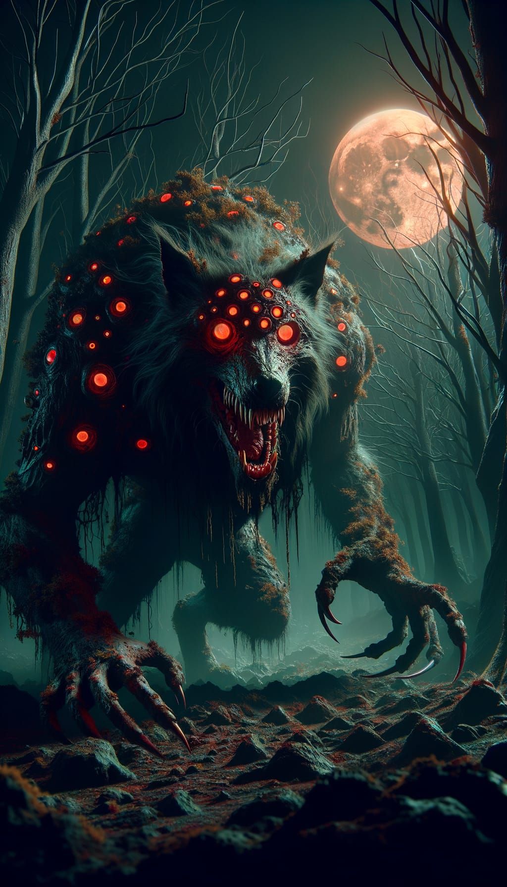 Lovecraftian Wolverine Monster in Shadowy Forest