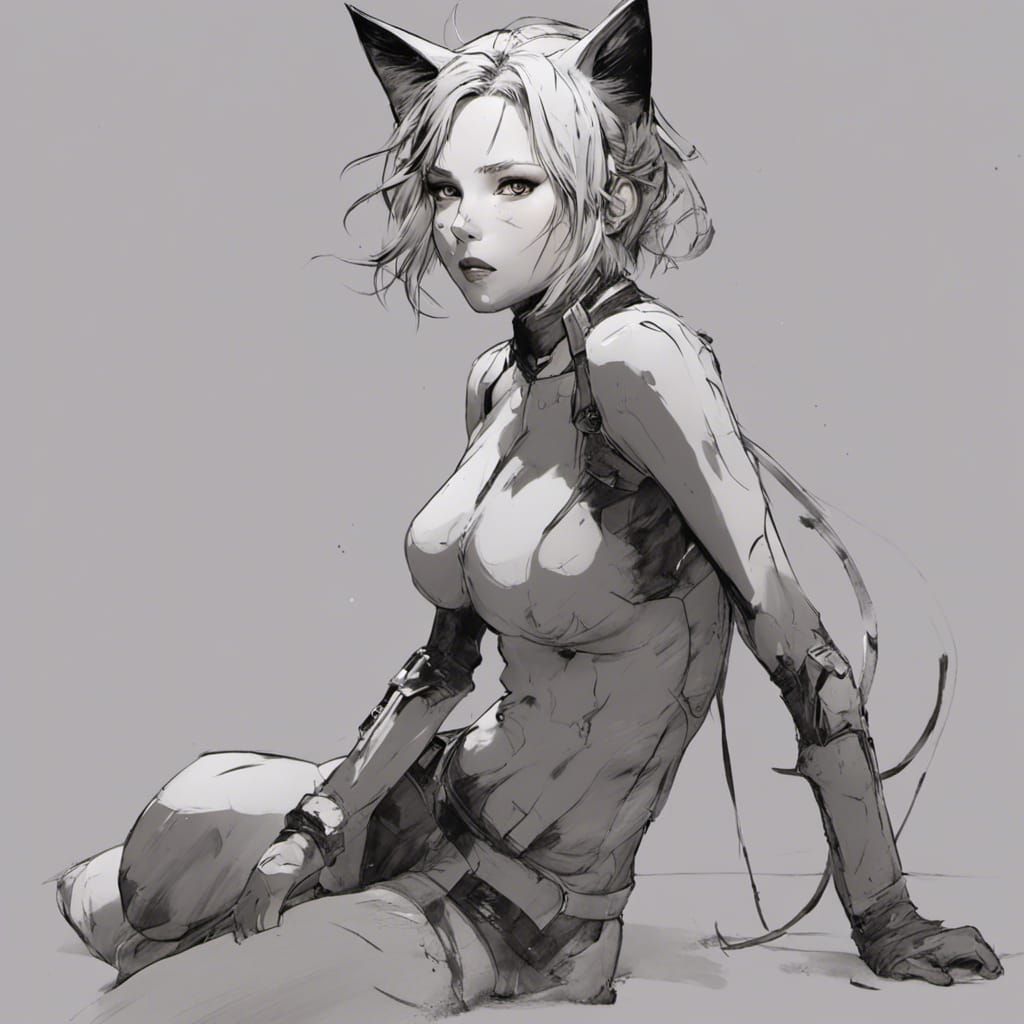 Anime Cat Girl Portrait in Manga Style