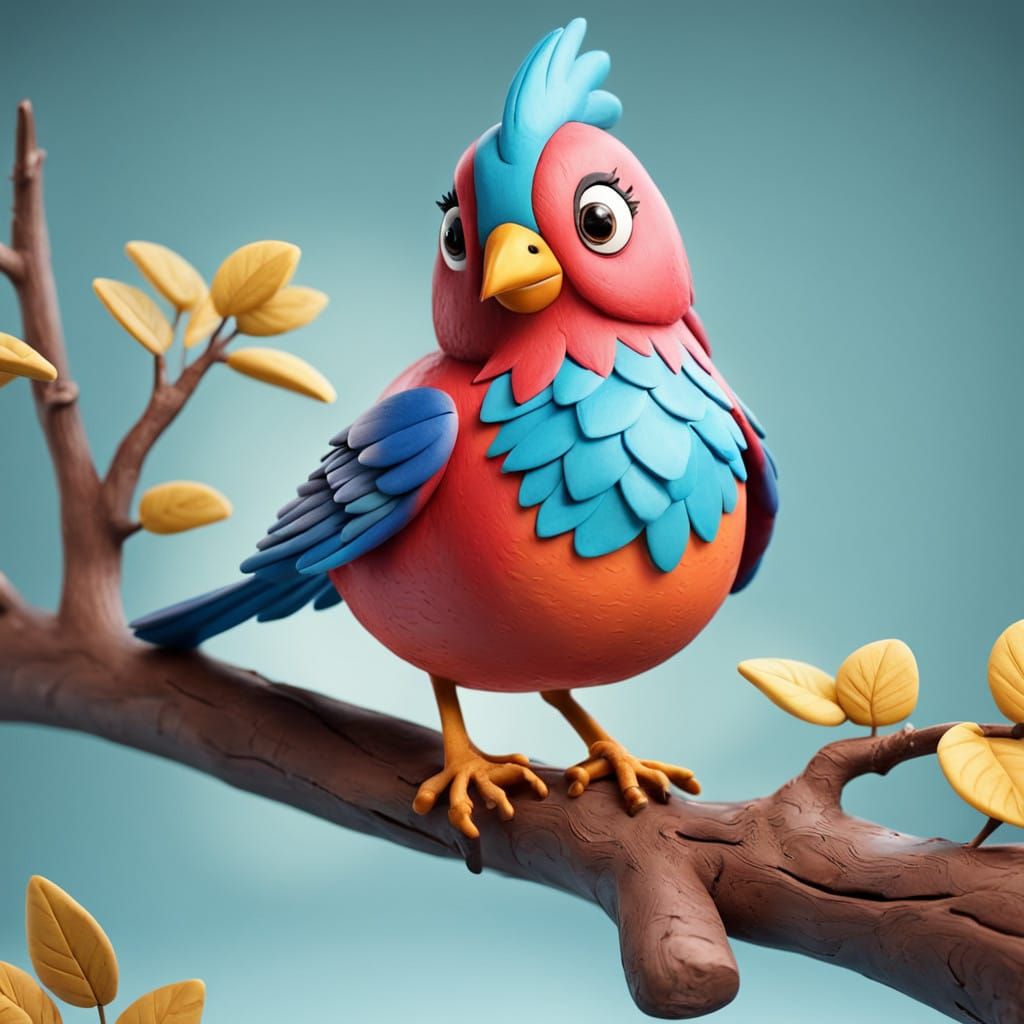 Realistic Clay Creature Sits on Branch