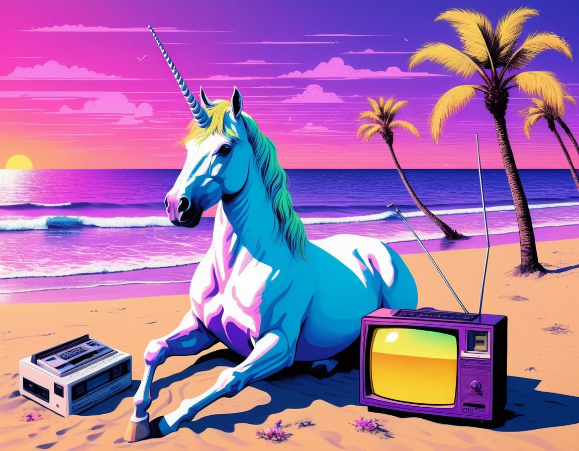 Vaporwave Fantasy in Shimmering Neon