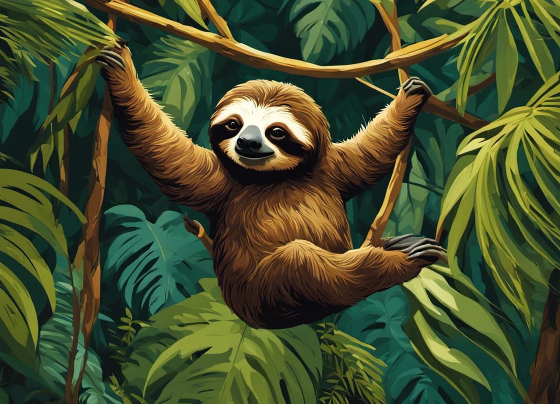 Baby Sloth in Jungle: Digital Matte Painting