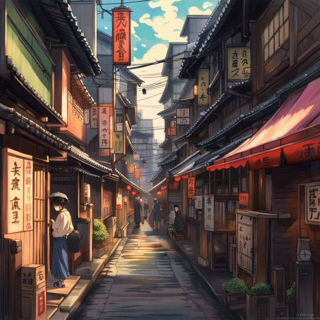 Edo Period Tokyo Street in Anime Style