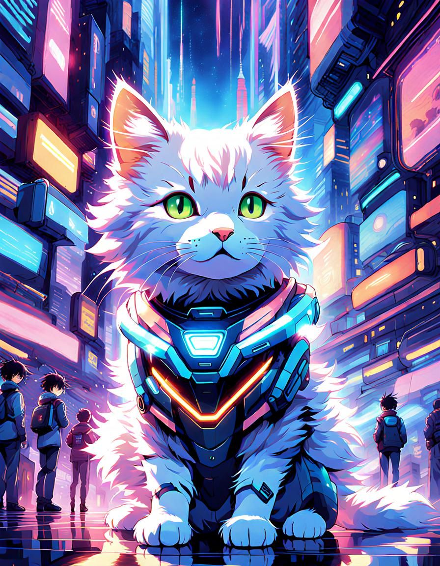 Cyberpunk Kitty in Virtual Anime World