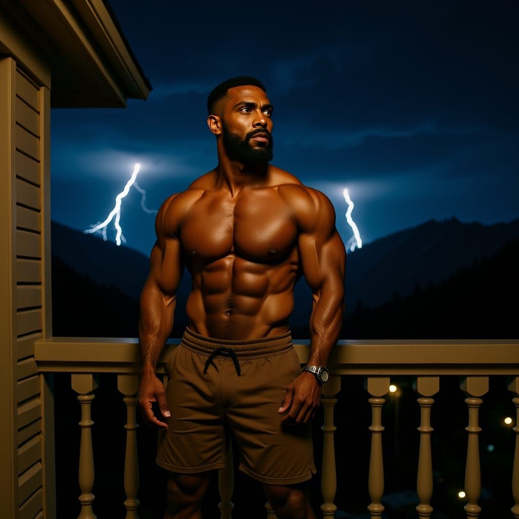 Ethiopian Man on Balcony with Distant Mountains