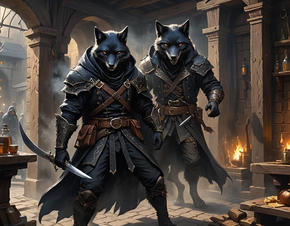 Black Fox Lycan Rogue in Tavern, Graffiti Art