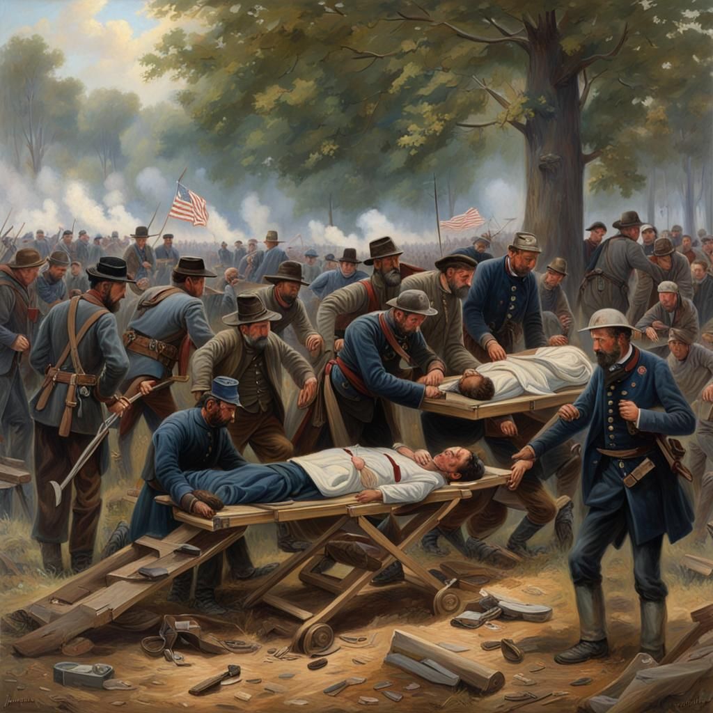 Civil War battles in Gettysburg, PA had lots of casualties.  The scene shows us the field hospital and the wounded.  The...