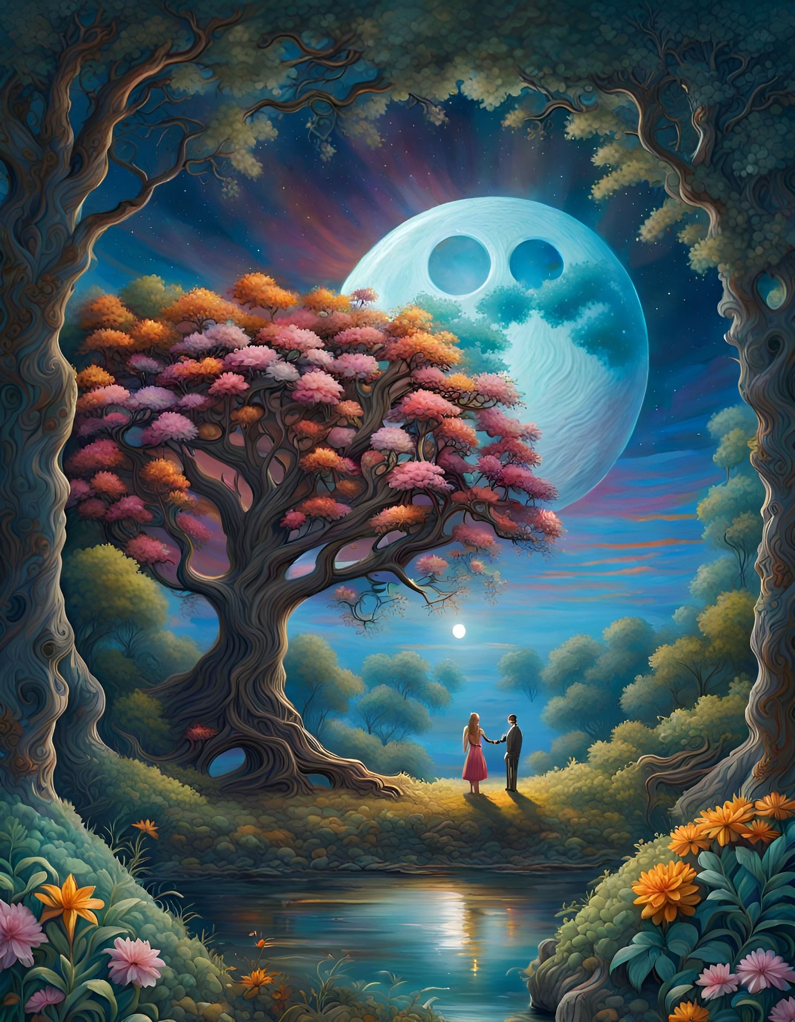 Tree of Life in Eden: Art Deco Digital Painting