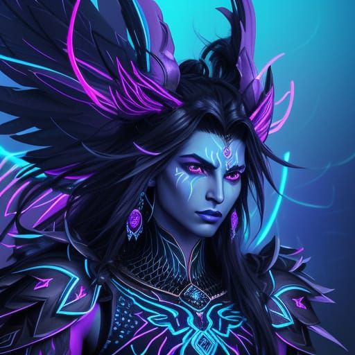 Wrath Form Shiva with Wings in Neon Anime Style