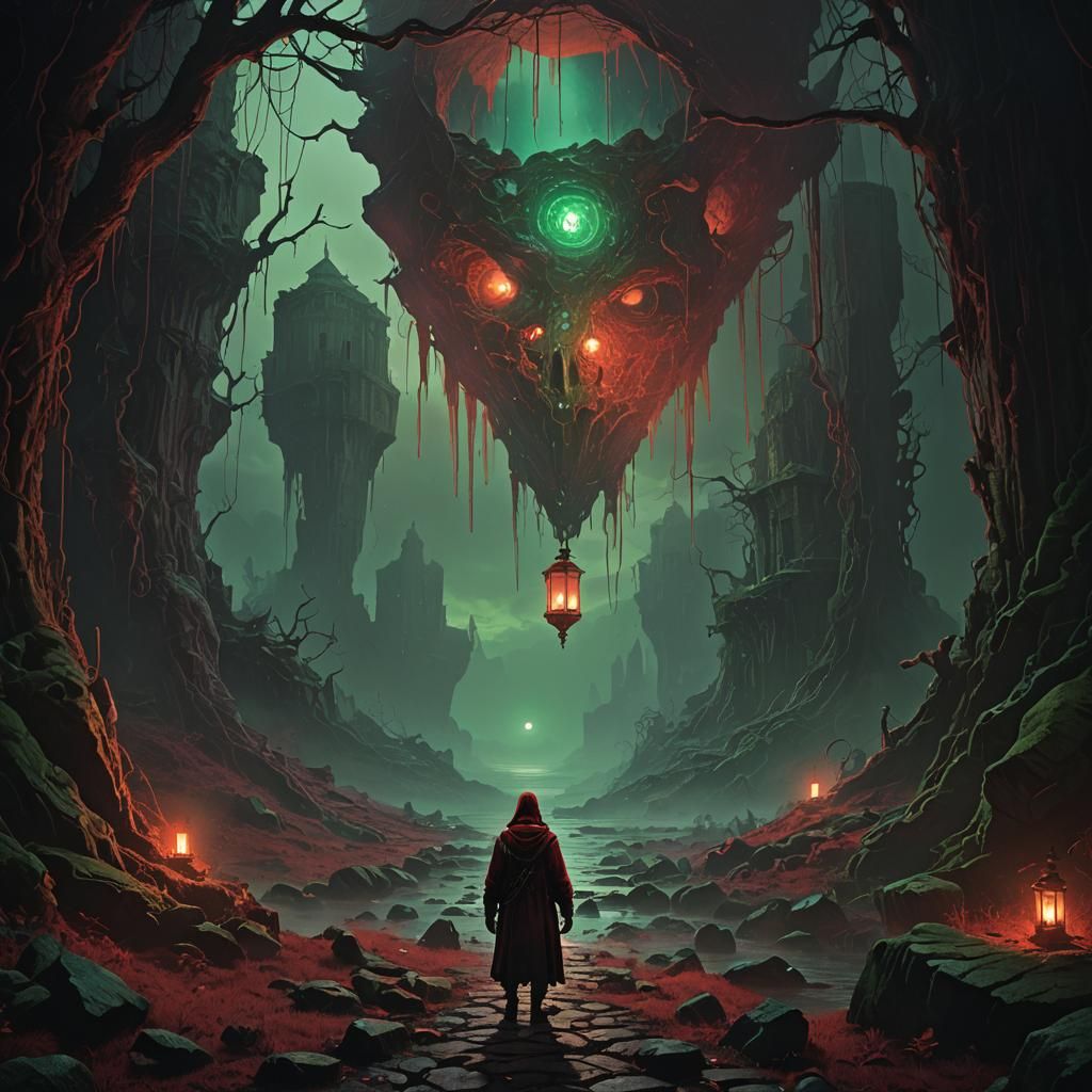 Luckless Figure in Dark Fantasy Realm: Beksiński Style