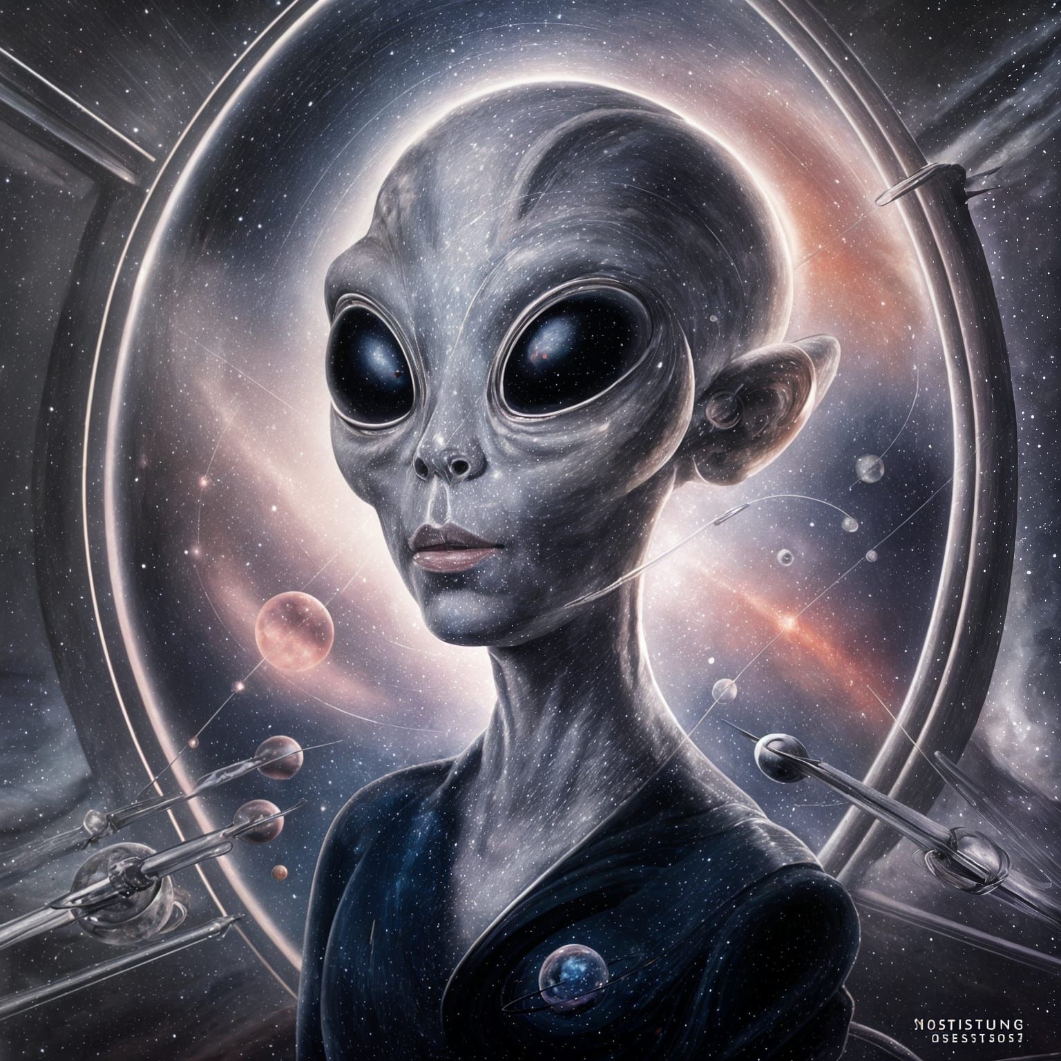 Alien Portrait in Alienpunk Style as Oil Pastel Art