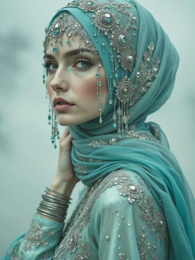 Arabian Lady In a Turquoise Headscarf