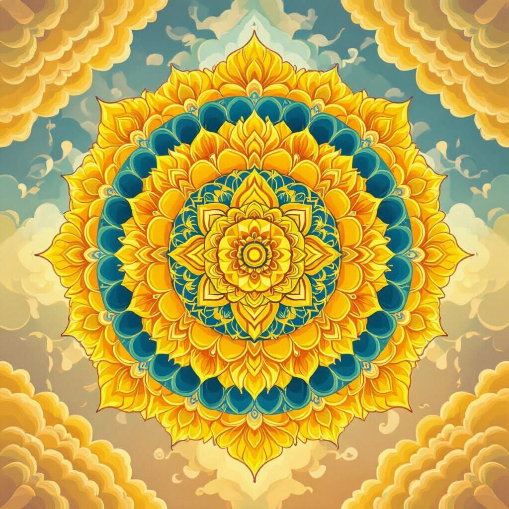 Third Chakra Symbol in Yellow Mandala Cloud