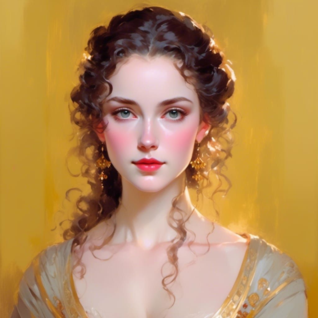 Victorian Queen with Black Curly Hair, Digital Art