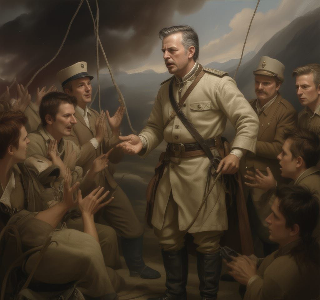 Colonel Explains Military Strategy to Eager Young Men