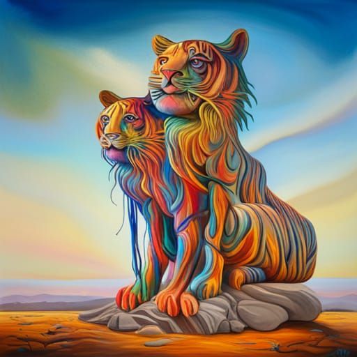 Surreal Stone Tiger Sculpture in Dali Style