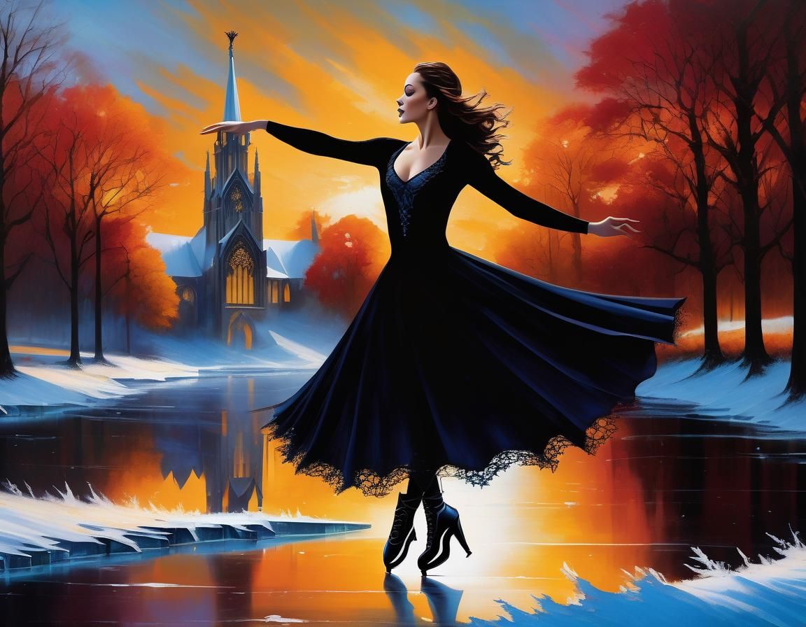 Ethereal Ice Skater in Gothic Romanticism Style