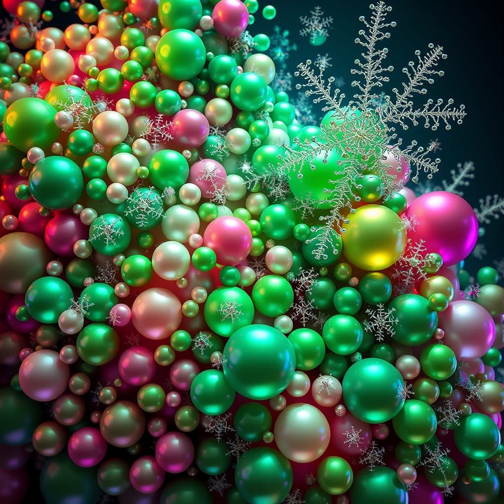 Abstract Fractal Green Jelly Tree with Snowflakes