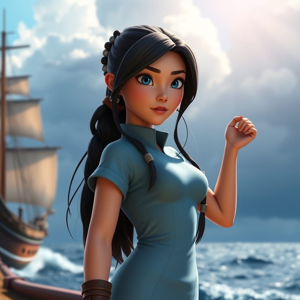 Confident East Asian Heroine in Cinematic Style