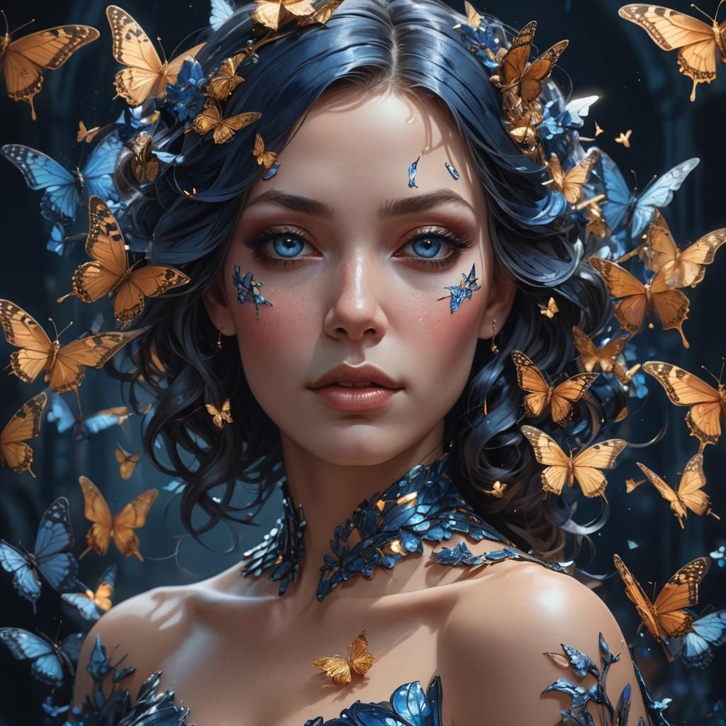 Woman with Butterfly Makeup in Detailed Portrait