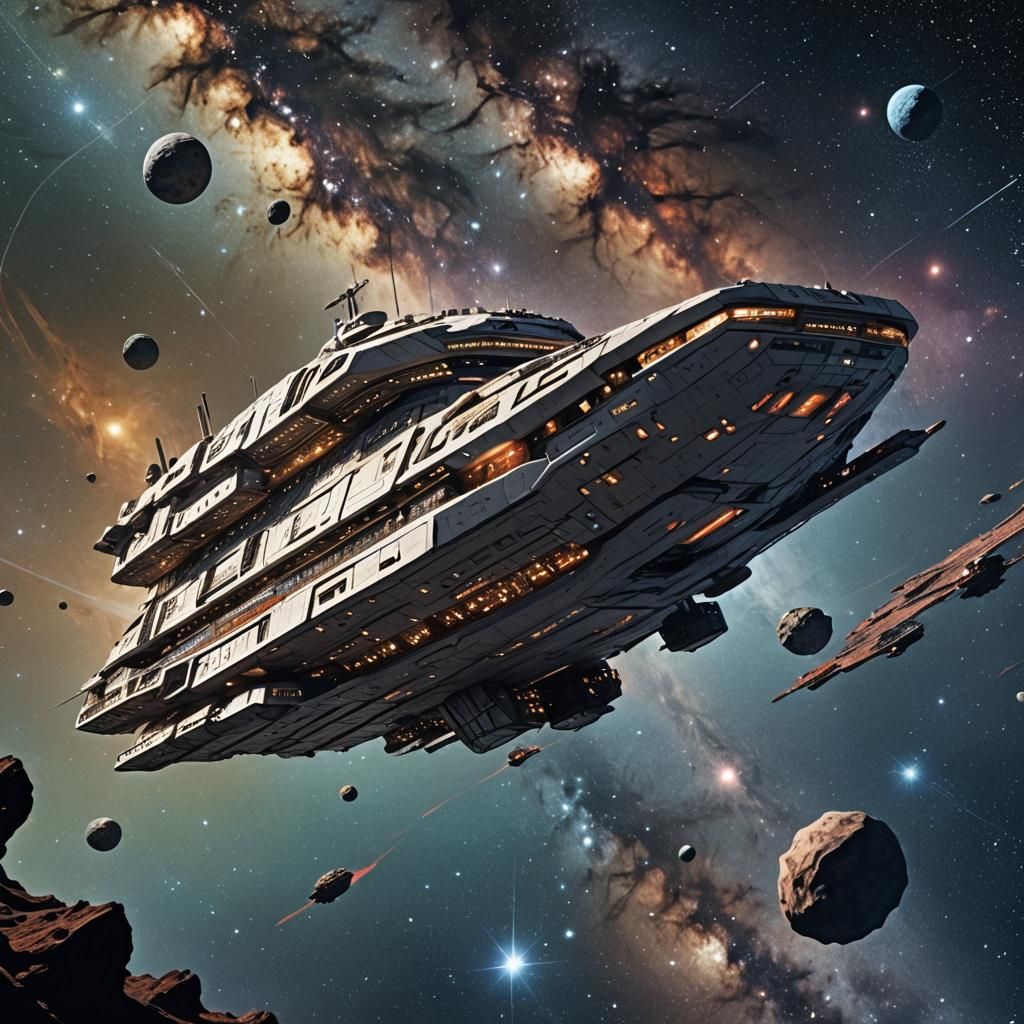 Behemoth Sleeper Ship Cruises Through Star Field