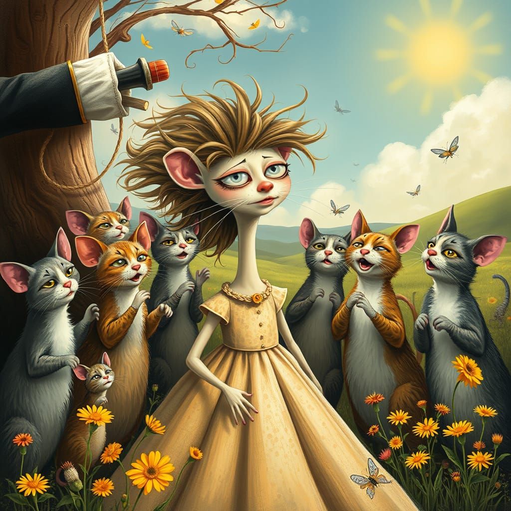 Quirky Whimsical Cats Sing in a Sunny Clearing