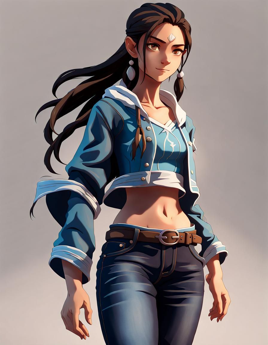 Katara in Denim: 3D Anime Art