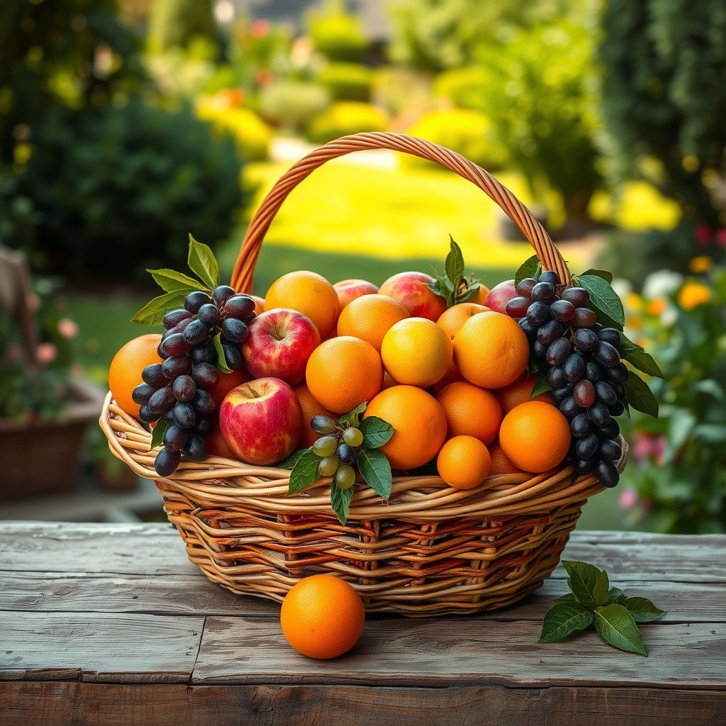 Fruit Basket in Sunny Garden, Impressionist Digital Art