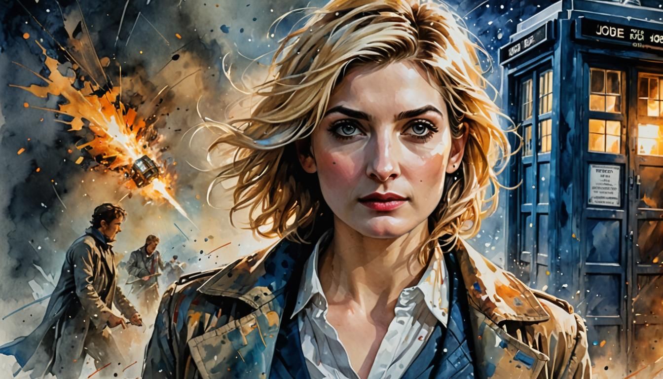 Dramatic Doctor Who Portrait in Digital Watercolor