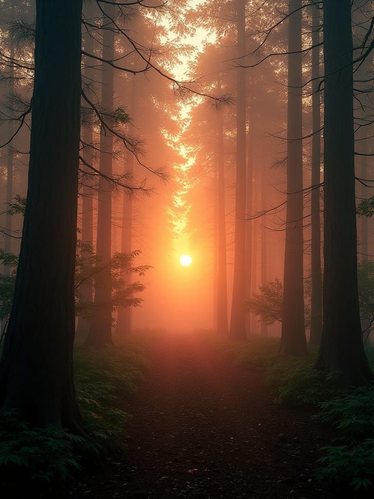 Golden Dawn in a Cyberpunk Forest