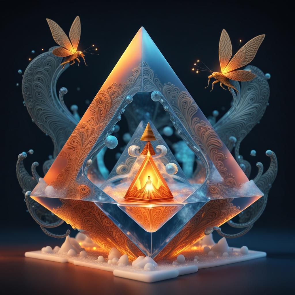 Fiery Egyptian Goddess in Icy Pyramid: 3D Render