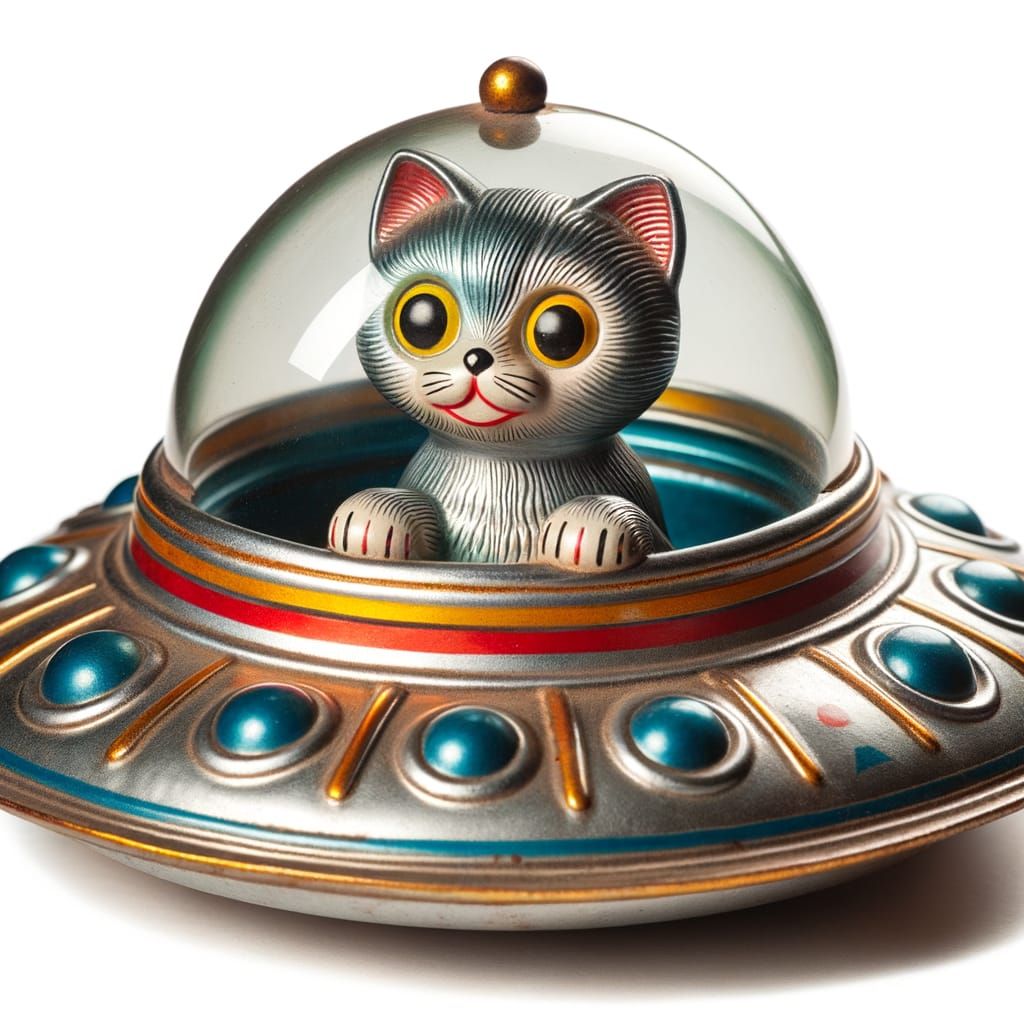 Vintage Tin Toy: Cat in Flying Saucer