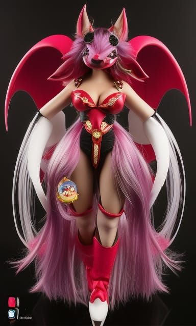 Hyperrealistic Anthropomorphic Bat-Woman with Nebula Hair