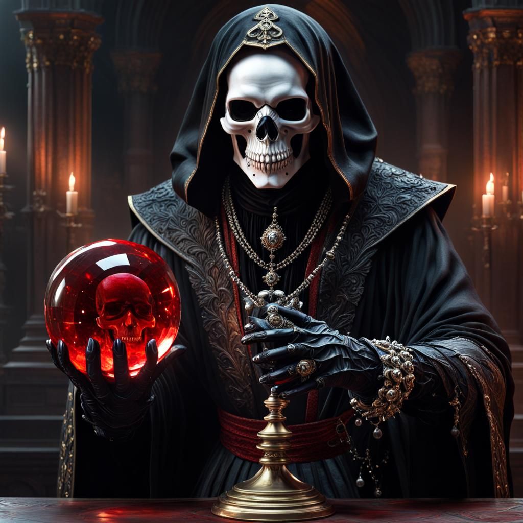 Renaissance Necromancer Gazing into Crystal Ball
