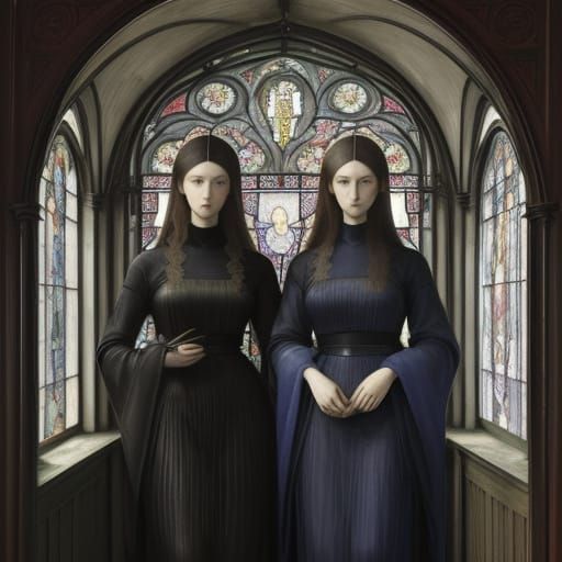 Edwardian Nuns in a Vibrant Neo-Impressionist Alcove