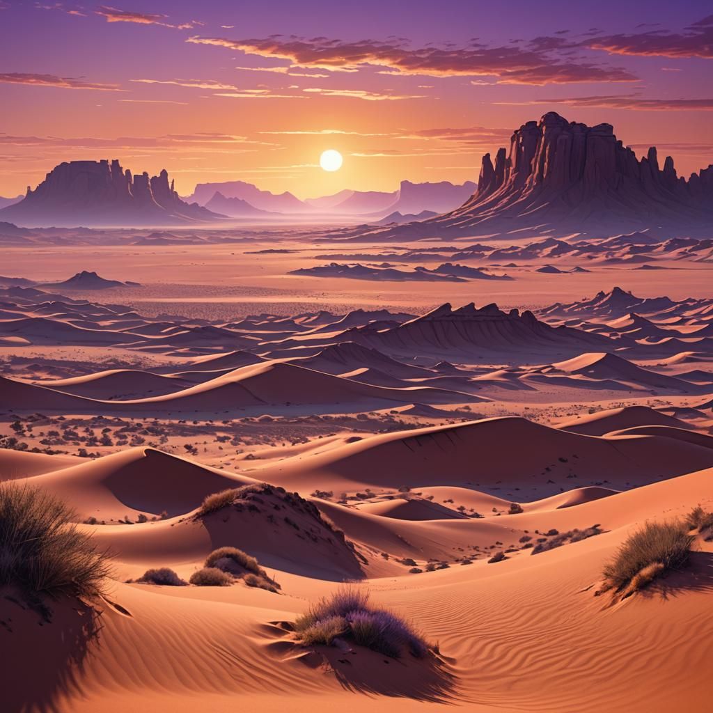 Desert Sunset Landscape in Digital Matte Painting