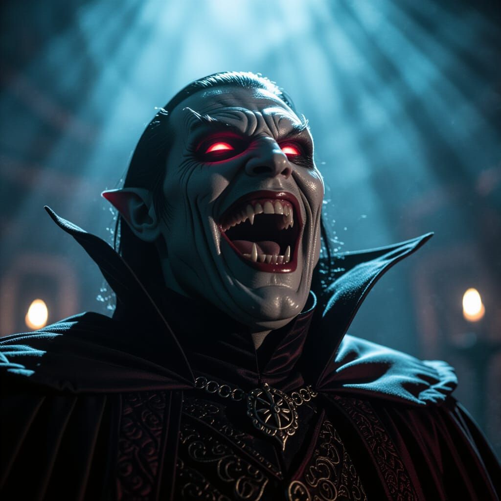 Evil Overlord Laughs Maniacally with Glowing Red Eyes